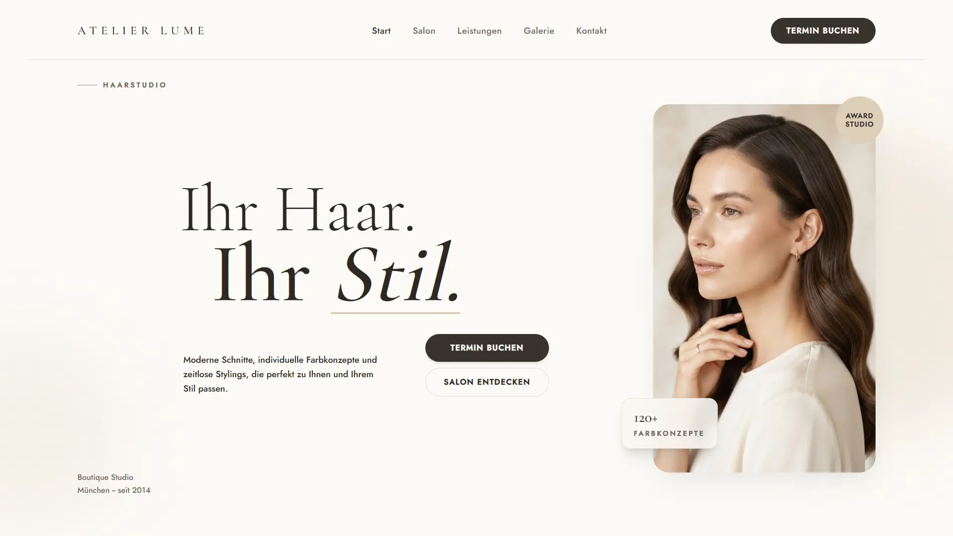 Website-Konzept für Atelier Lume